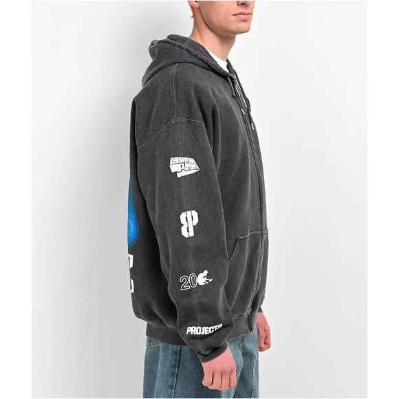 Linkin Park X Brooklyn Projects Men's Overspray Black Wash Zip Hoodie Sweatshirt - Picture 5 of 6
